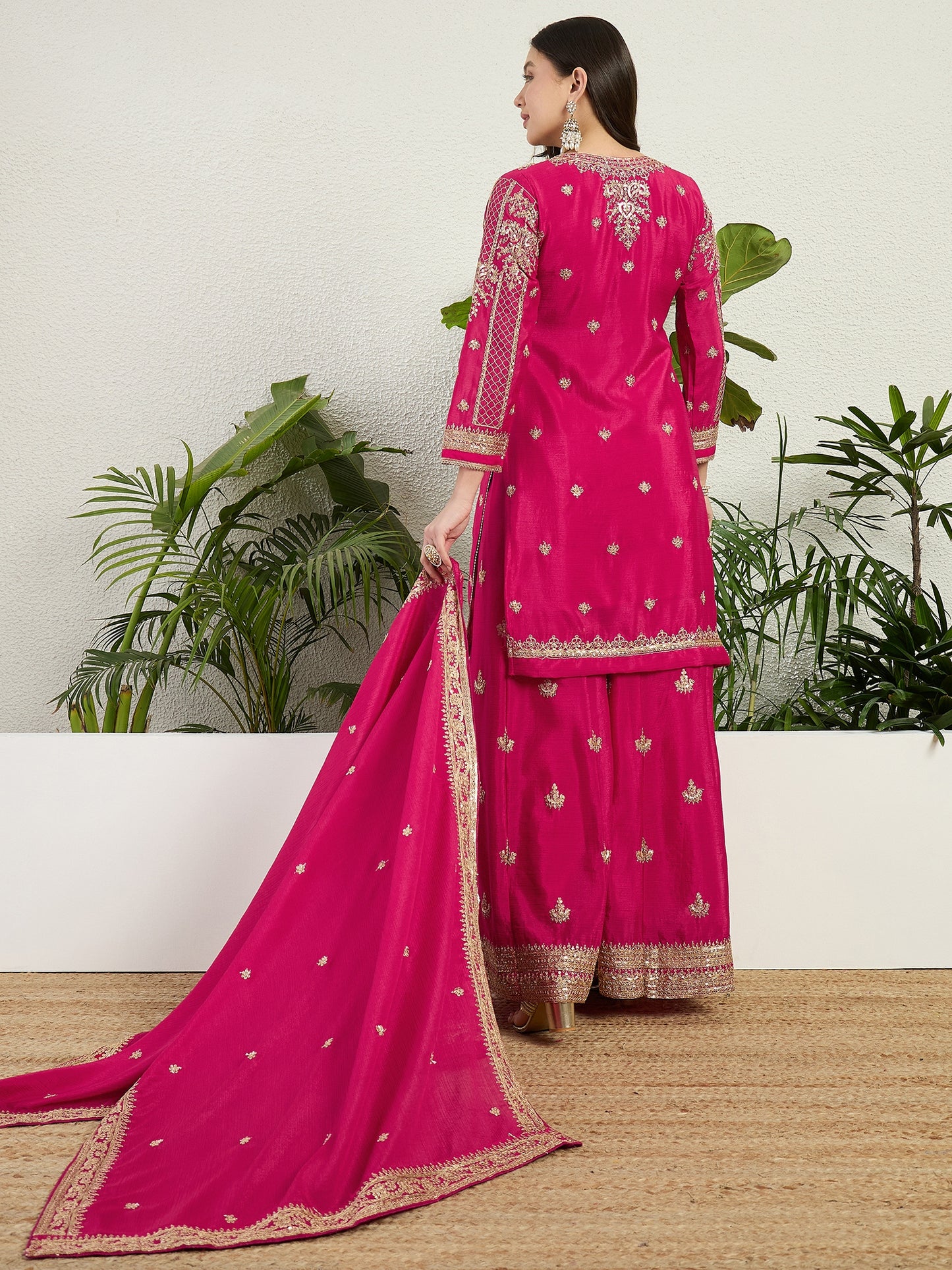 Elegant Pink Chinon Kurta Palazzo Set | Festive & Wedding Wear