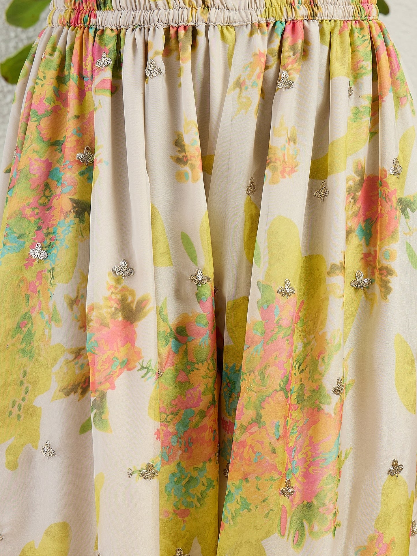 Yellow Embroidered Chinon Kurta Palazzo Set