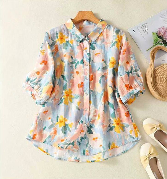 Pure Cotton Light Pink Floral Shirt for Women