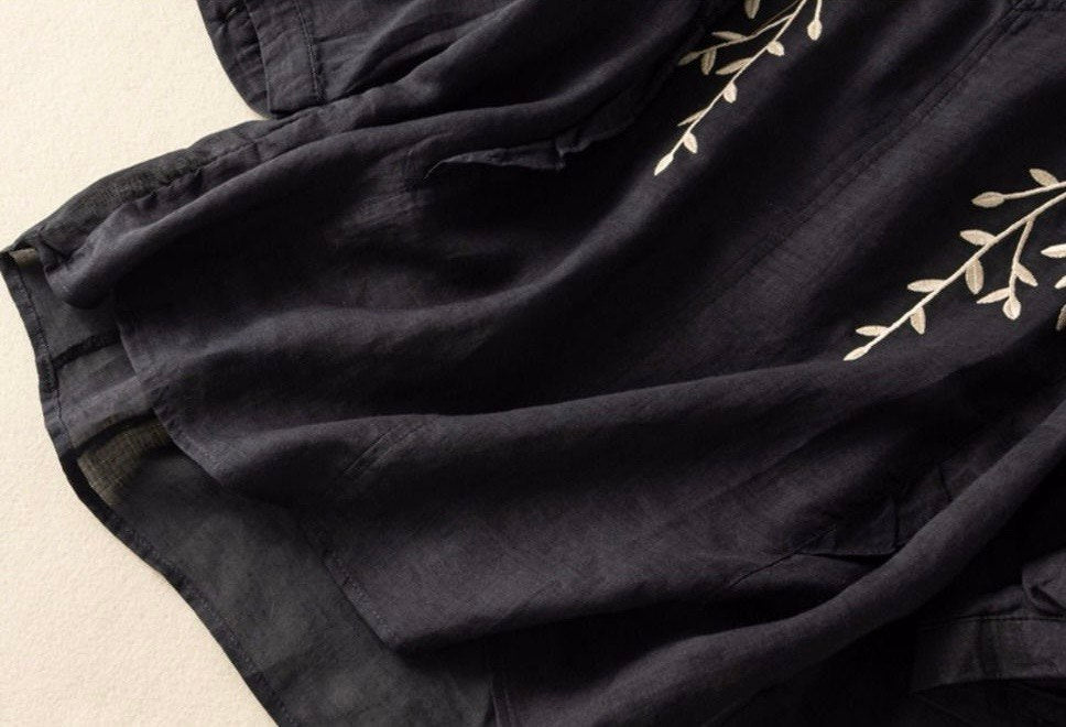 Premium Cotton Black Embroidered Shirt & Wide-Leg Pants Co-ord Set