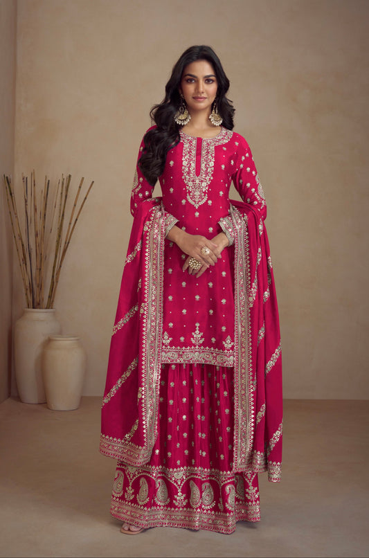 Chinon Fabric Partywear Palazzo Salwar Suit