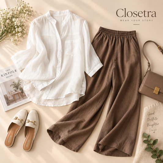 Pure Premium Cotton Shirt & Relaxed Fit Pants Co-ord Set