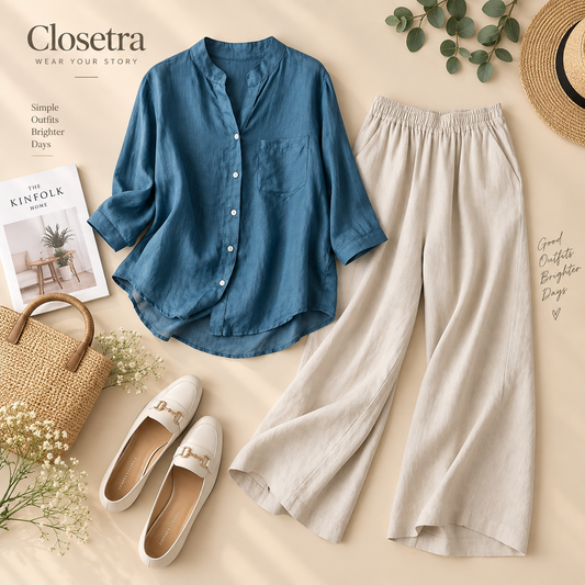 Pure Premium Cotton Shirt & Relaxed Fit Pants Co-ord Set