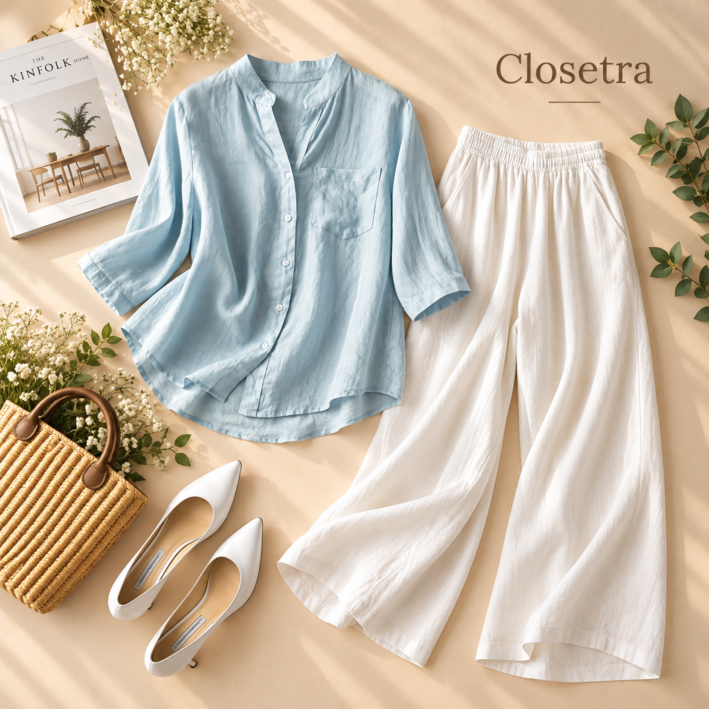 Pure Premium Cotton Shirt & Relaxed Fit Pants Co-ord Set