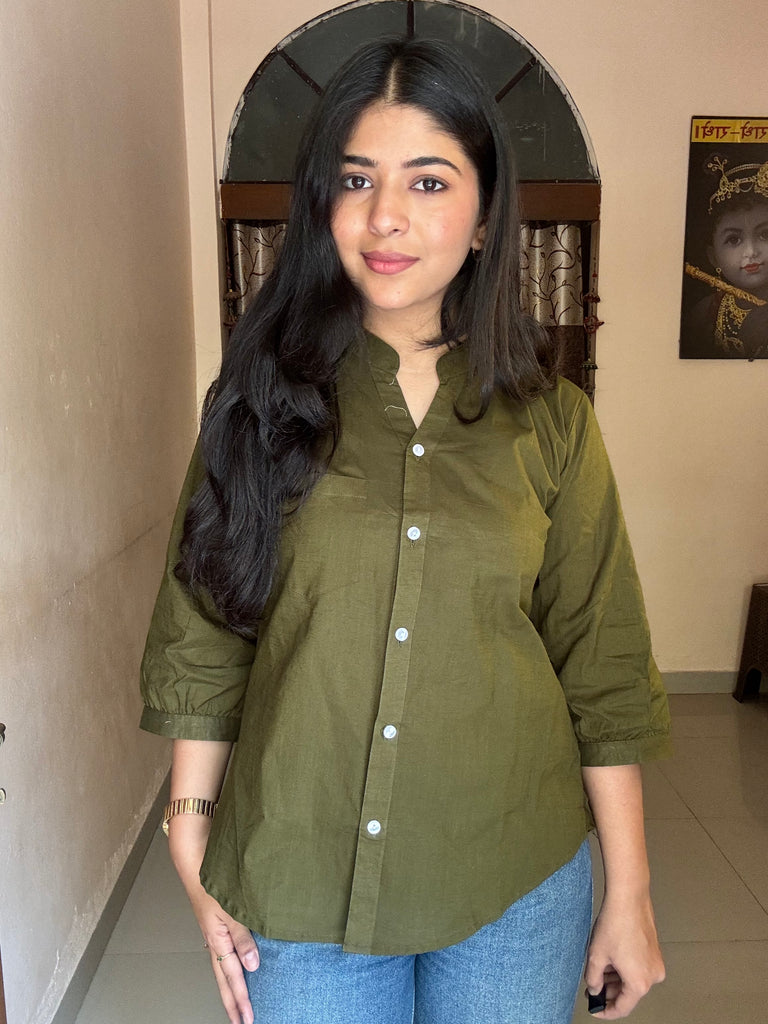 Olive Green Pure Cotton Shirt