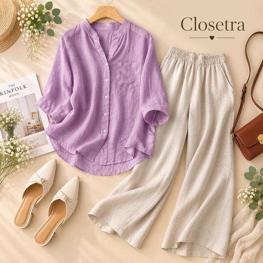 Lavender Pure Premium Cotton Shirt & Relaxed Fit Pants Co-ord Set