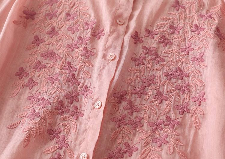 Women’s Pink Embroidered Shirt with Beige Pants Set