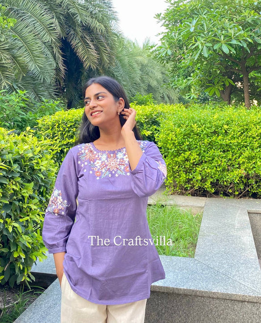 Lavender Cotton Embroidered Top