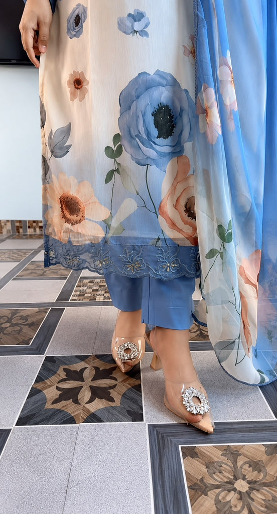 Premium Floral Chiffon Suit Set with Dupatta & Bracelet