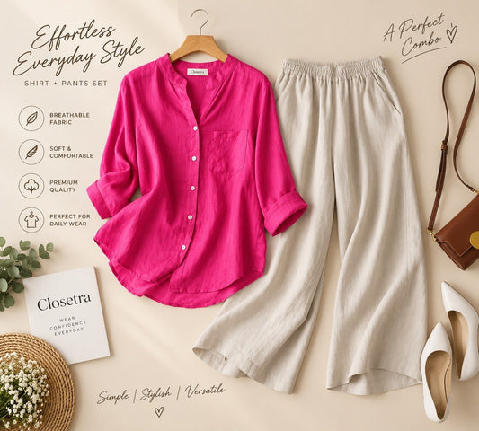 Premium Pure Cotton Shirt & Relaxed Fit Pants Co-ord Set